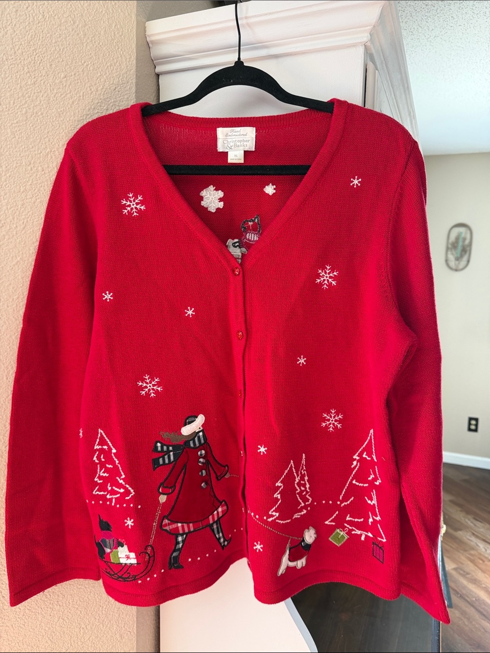 Christopher & Banks hand embroidered holiday sweater
